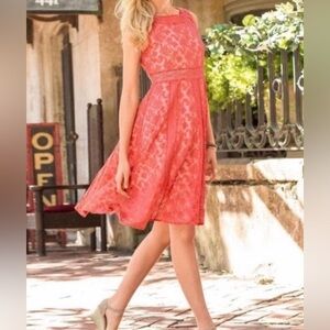 Sundance Emma Coral Lace Dress Size 8 Cotton Fit & Flare Sleeveless Lined